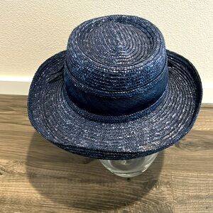 Betmar New York hat navy straw sun hat with bow detail